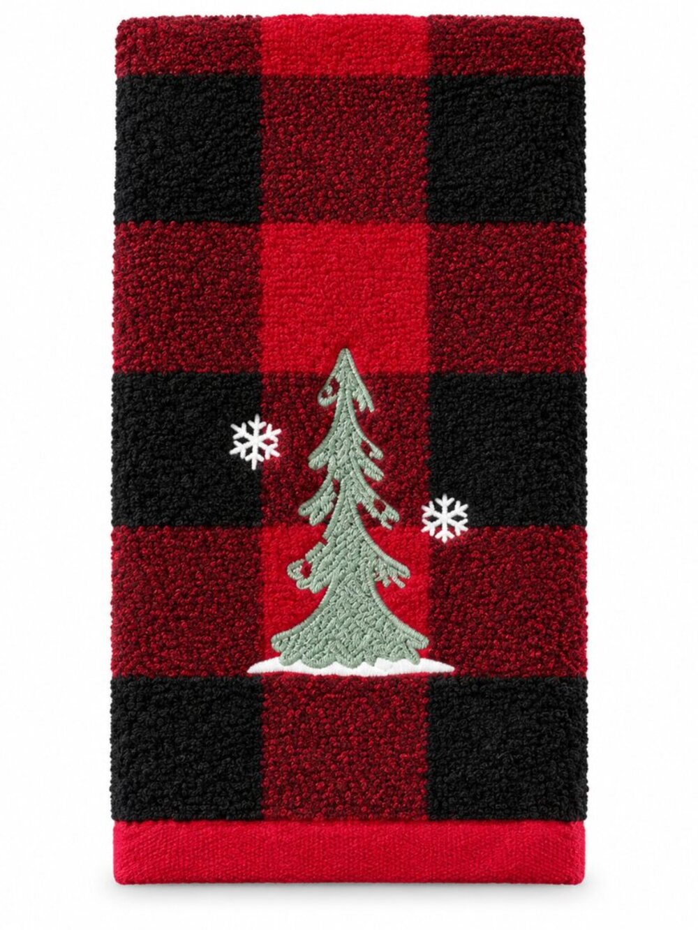 Christmas Tree Fingertip Towels Embroidered Cabin Rustic Buffalo Plaid Set of 2